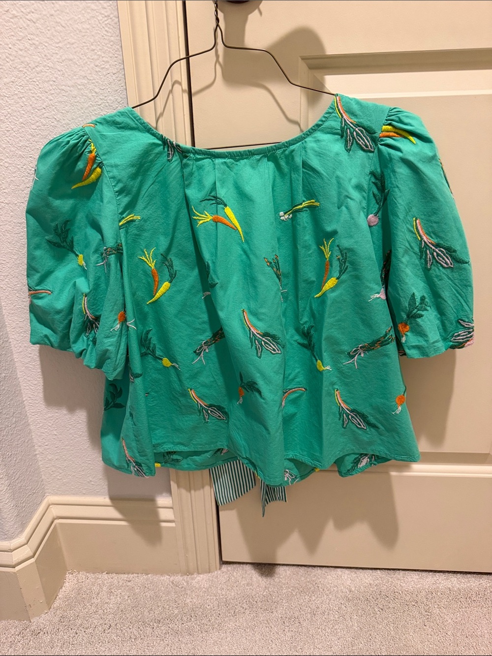 Maeve Bright Teal Embroidered Puff-Sleeve Top